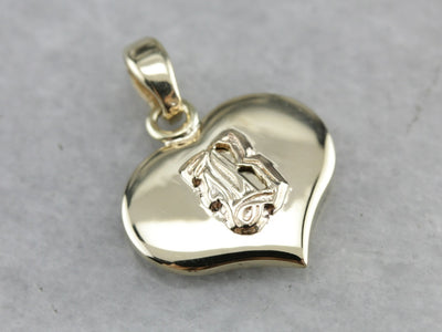 B Monogramed Gold Heart Pendant