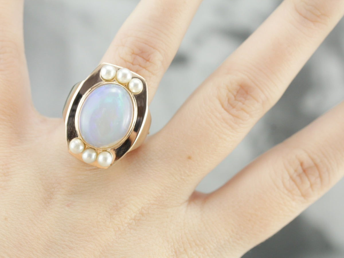 Opal and Pearl Cocktail Ring