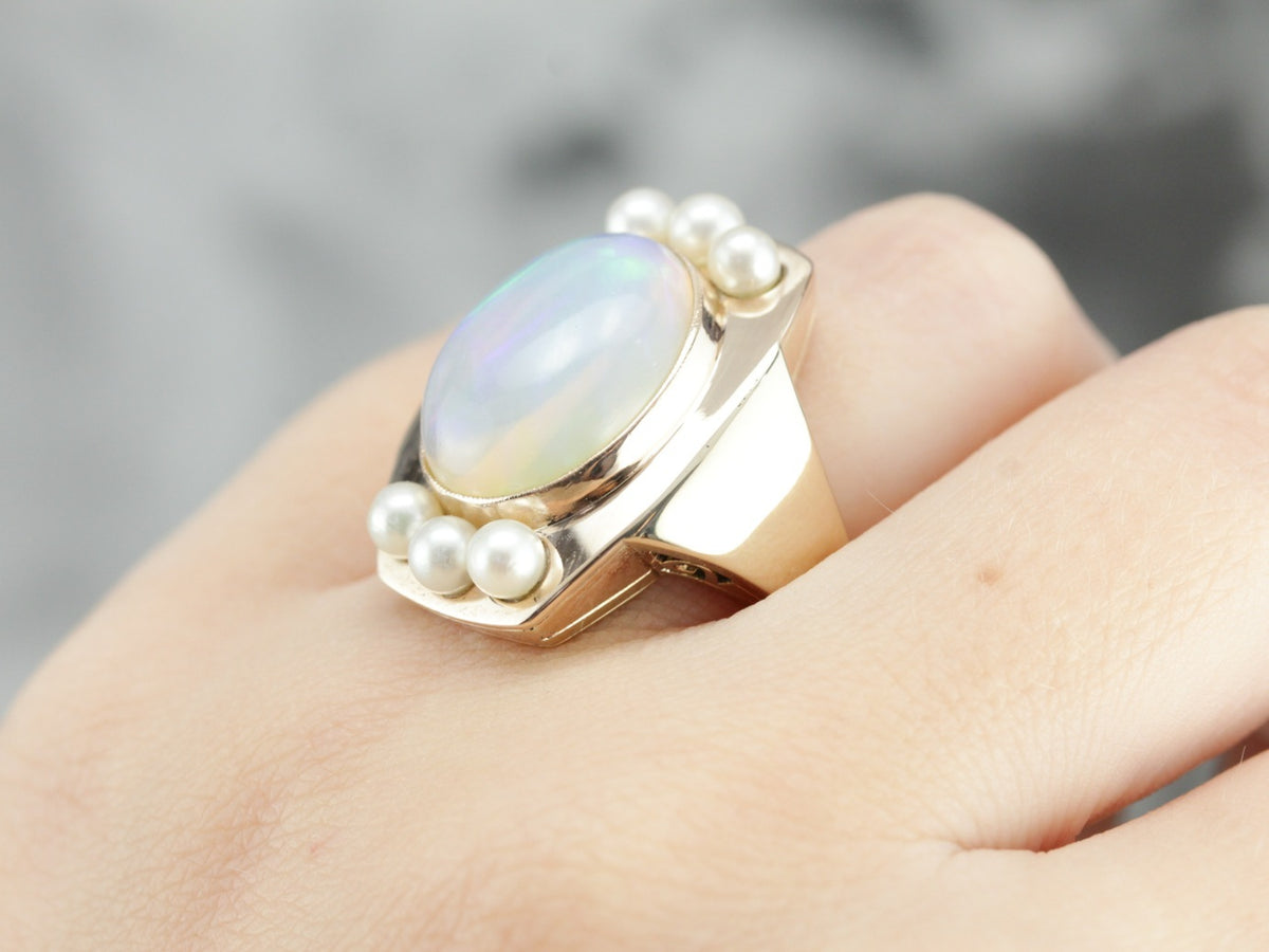 Opal and Pearl Cocktail Ring