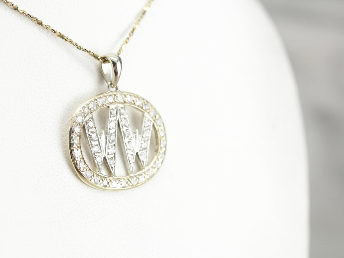 "WW" Diamond Monogram Pendant