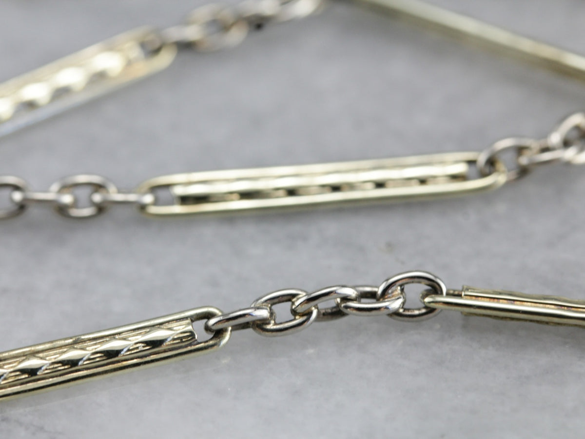 Art Deco Green and White Gold Watch Chain
