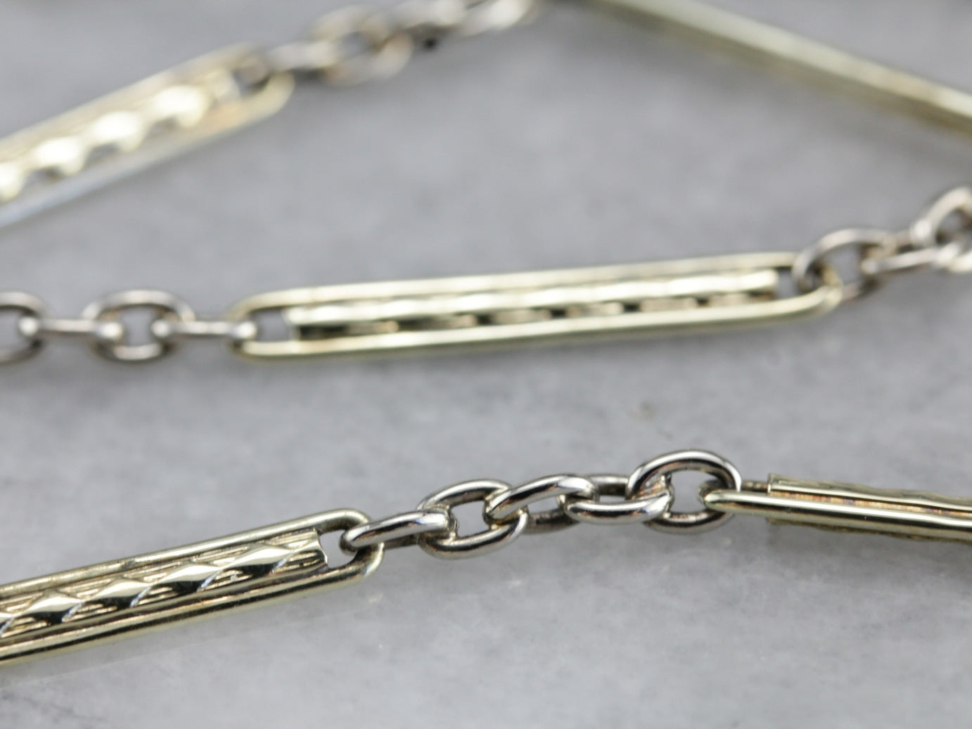 Art Deco Green and White Gold Watch Chain