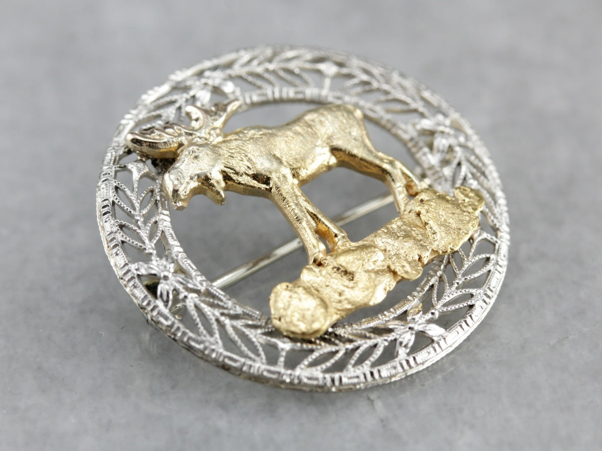 Golden Filigree Moose Pin