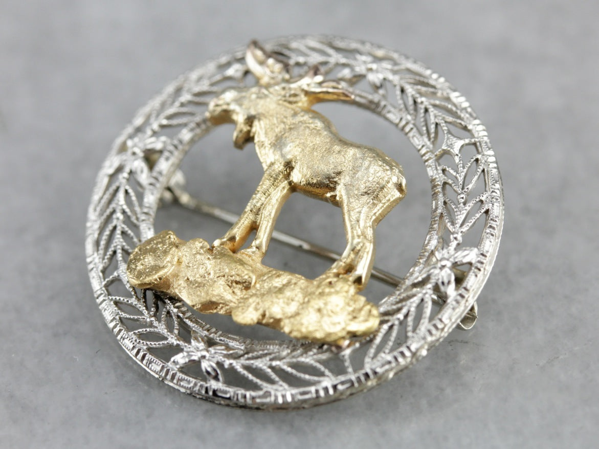 Golden Filigree Moose Pin