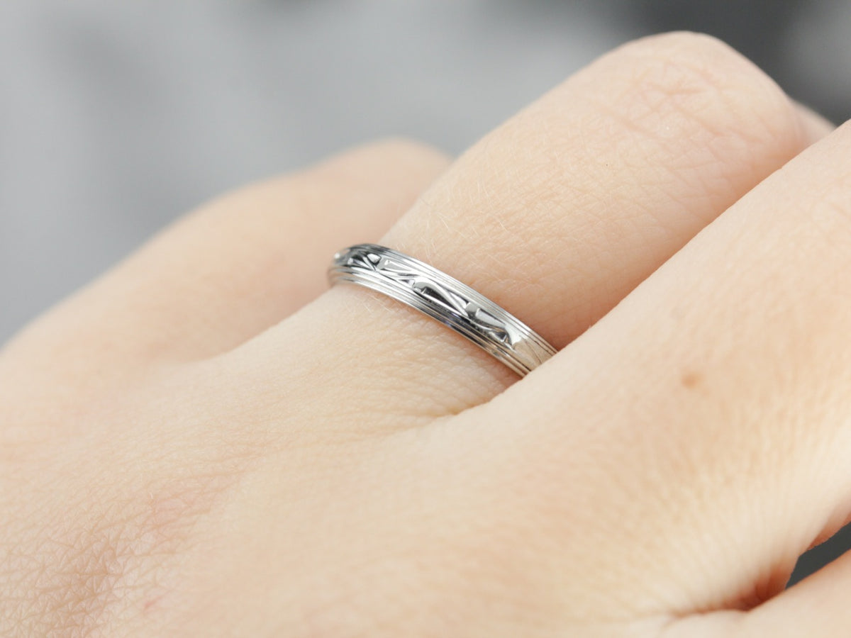 Patterned White Gold Wedding Band