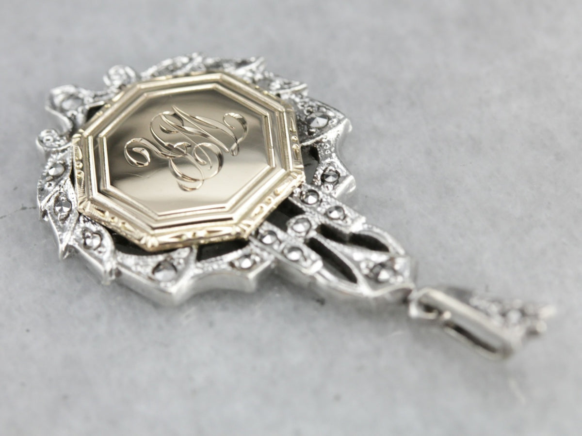 Mix Metal Marcasite Signet Pendant