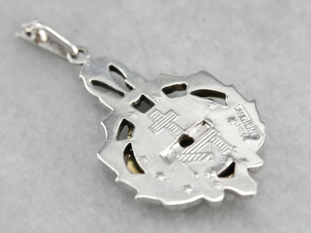 Mix Metal Marcasite Signet Pendant