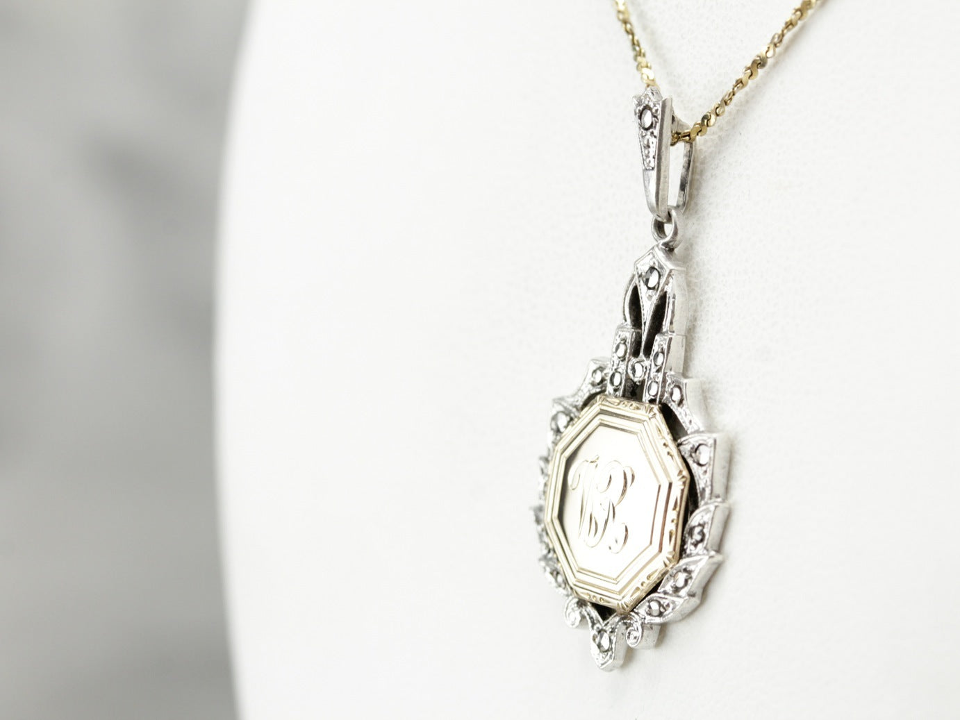 Mix Metal Marcasite Signet Pendant