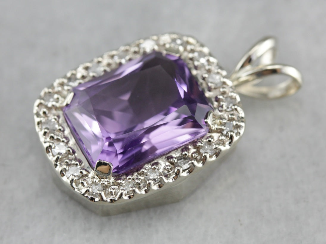 Amethyst and Diamond Halo Pendant