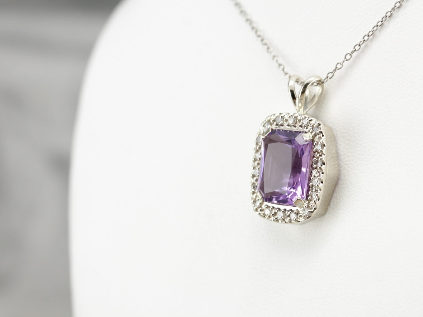 Amethyst and Diamond Halo Pendant