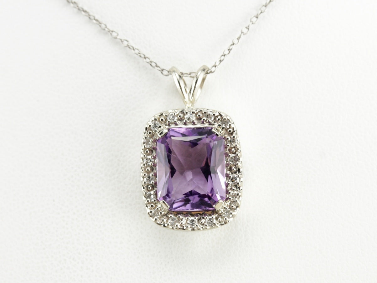 Amethyst and Diamond Halo Pendant