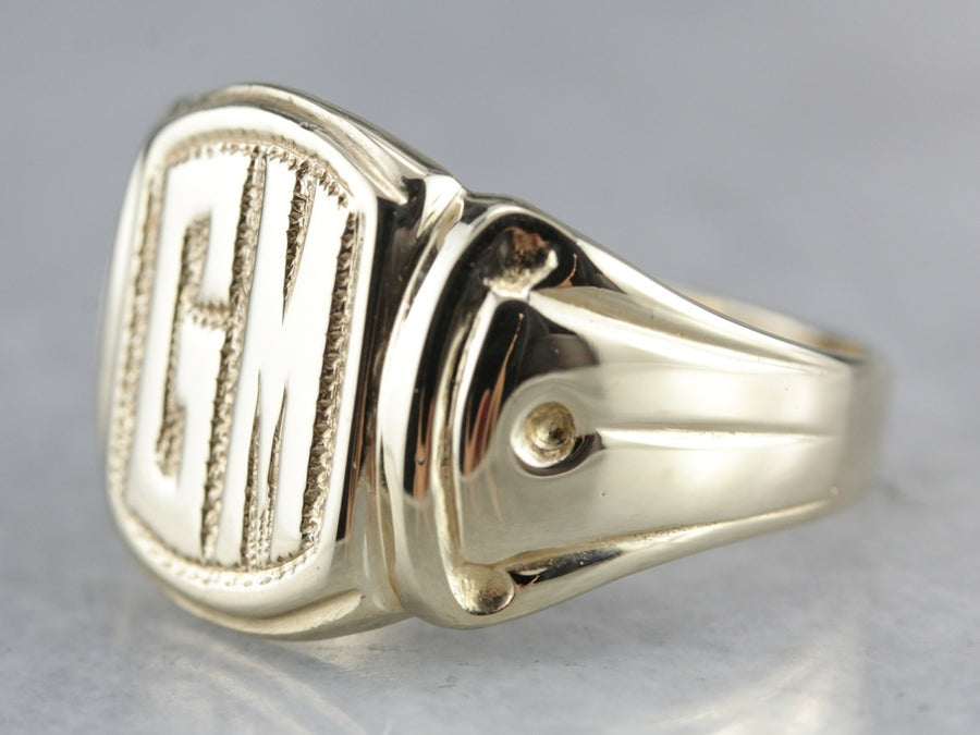 Men's "GM" Yellow Gold Signet Ring