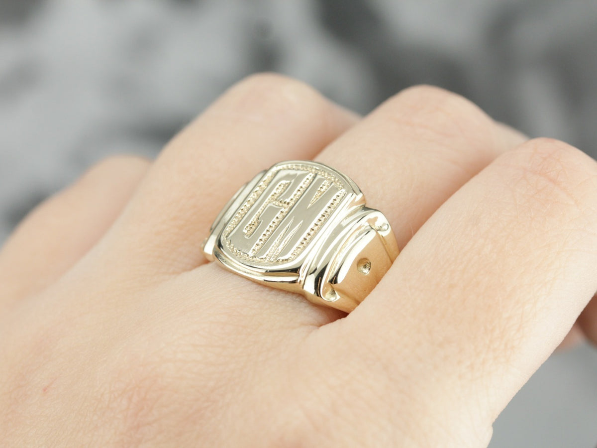 Men's "GM" Yellow Gold Signet Ring