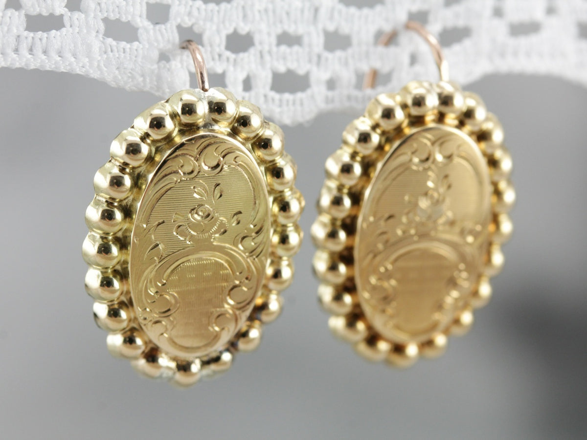 Pendientes colgantes dorados florales vintage