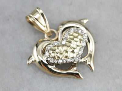 Diamond Dolphin Heart Gold Pendant