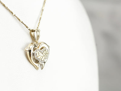 Diamond Dolphin Heart Gold Pendant