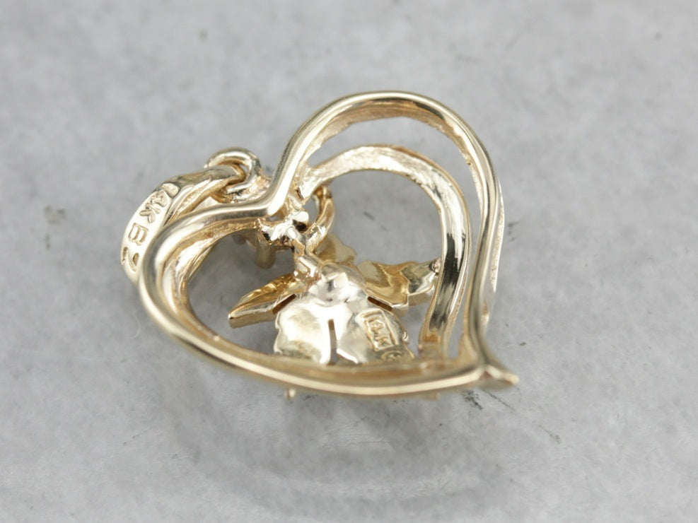 Seed Pearl and Diamond Gold Heart Pendant