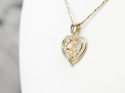 Seed Pearl and Diamond Gold Heart Pendant