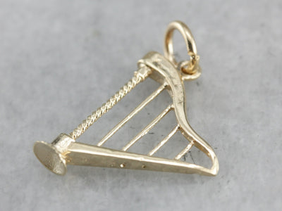 Vintage Gold Harp Charm or Pendant
