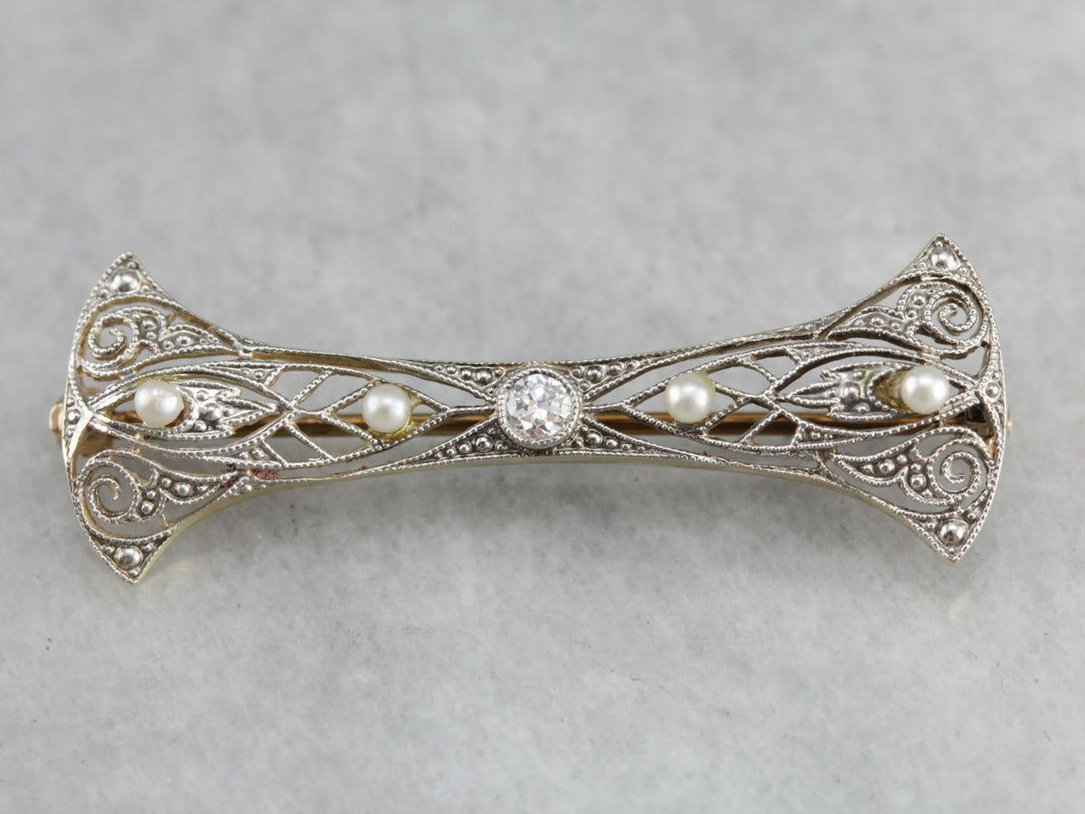 Art Deco Diamond Filigree Pin