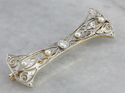 Art Deco Diamond Filigree Pin