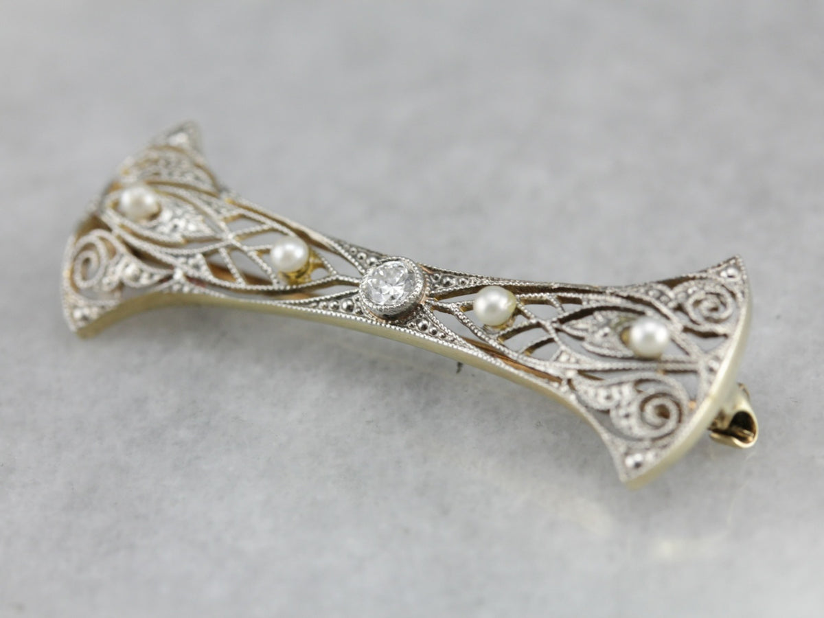 Art Deco Diamond Filigree Pin