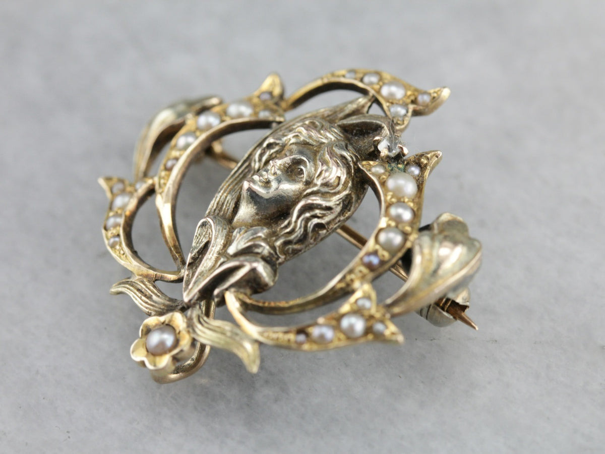 Art Nouveau Diamond Goddess Pin