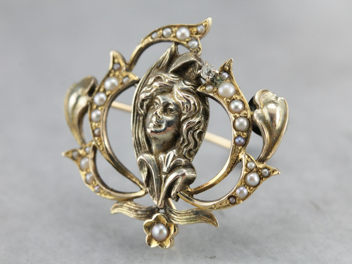 Art Nouveau Diamond Goddess Pin