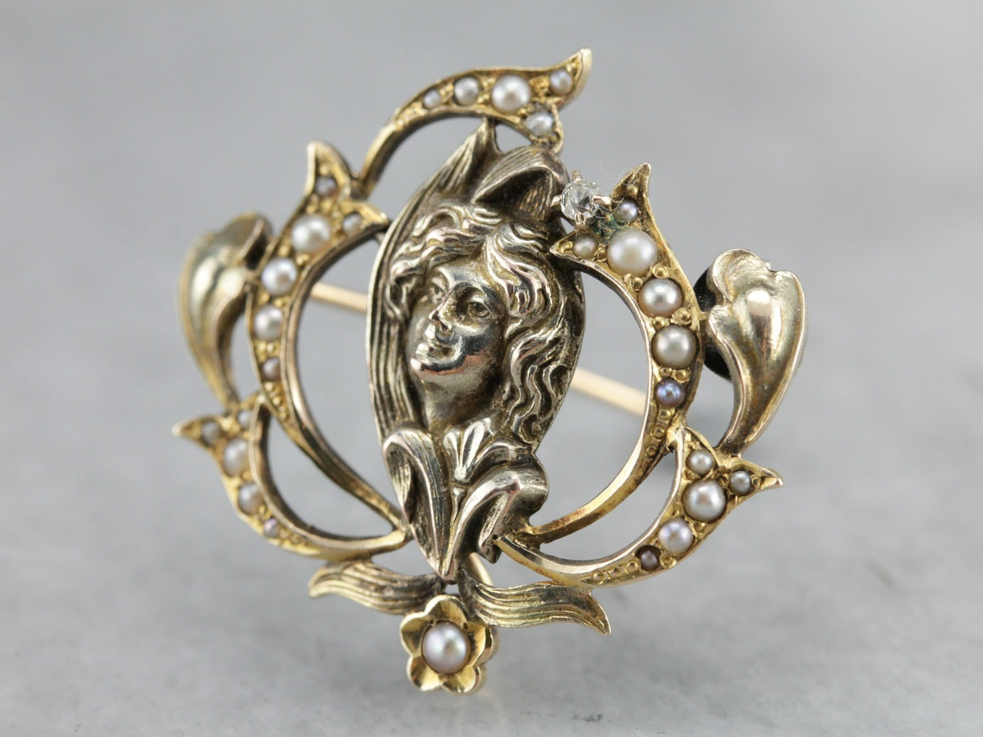 Art Nouveau Diamond Goddess Pin