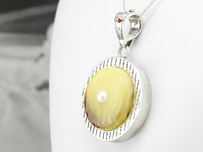 Modern Amber and Pearl Statement Pendant