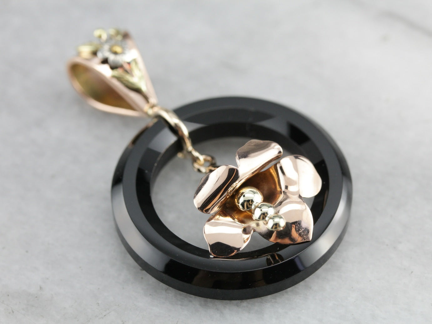 Black Onyx Flower Pendant