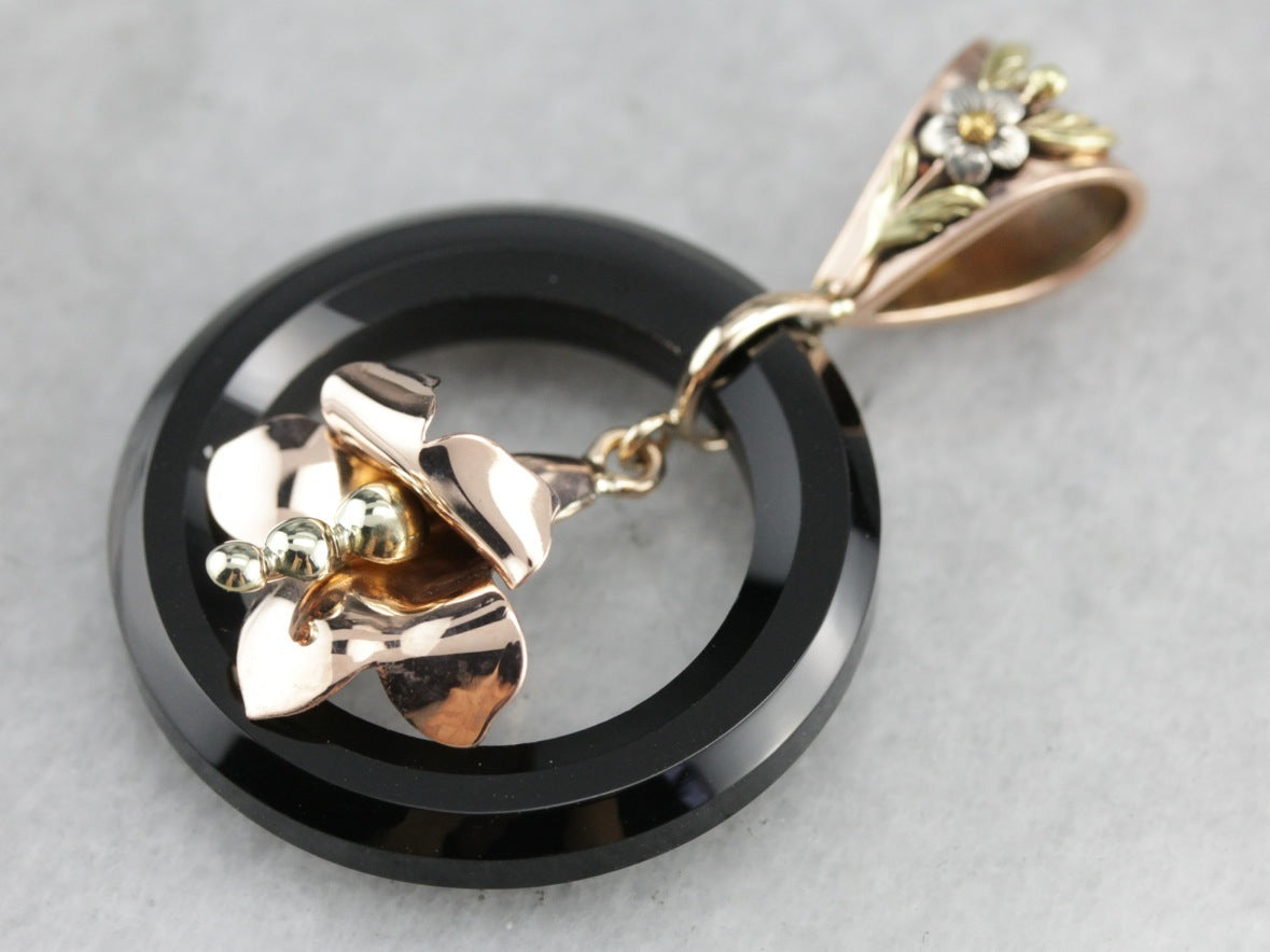 Black Onyx Flower Pendant