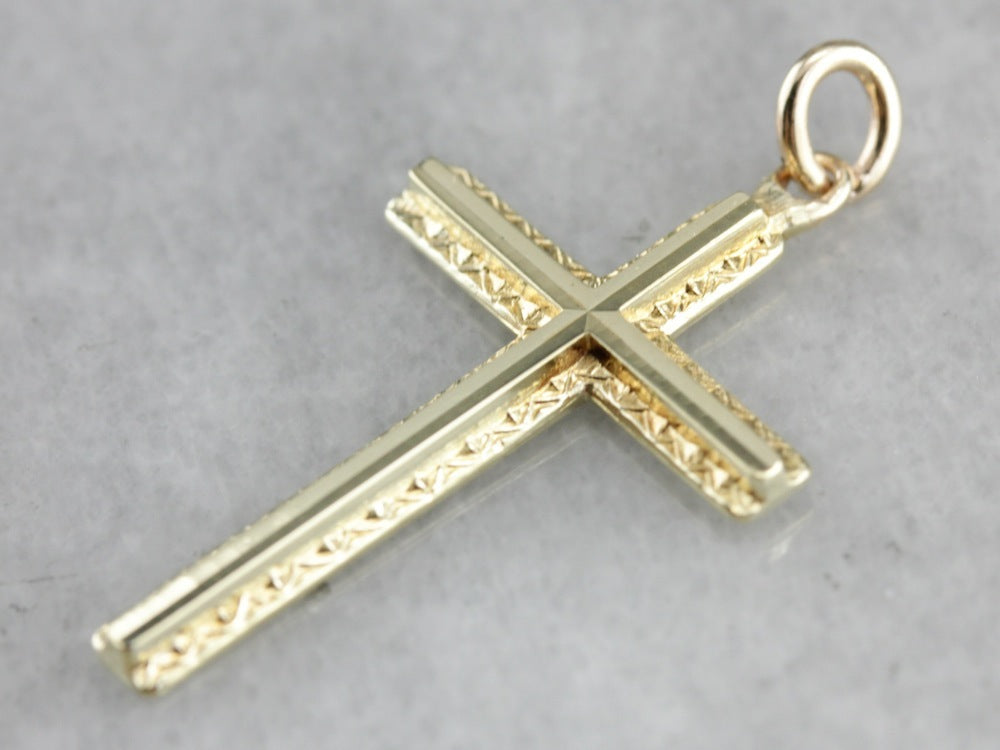 Engraved Vintage Yellow Gold Cross Pendant