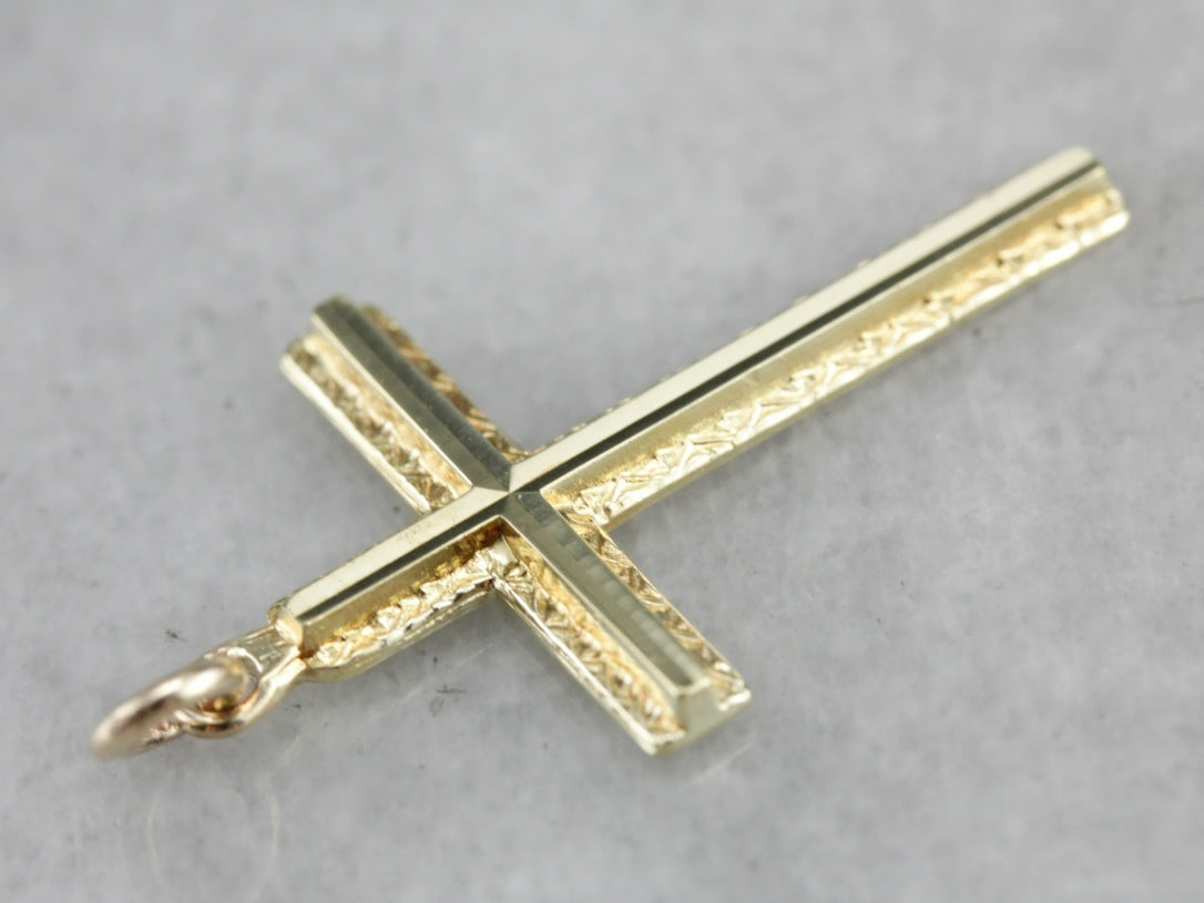 Engraved Vintage Yellow Gold Cross Pendant