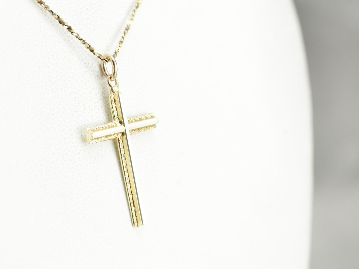 Engraved Vintage Yellow Gold Cross Pendant