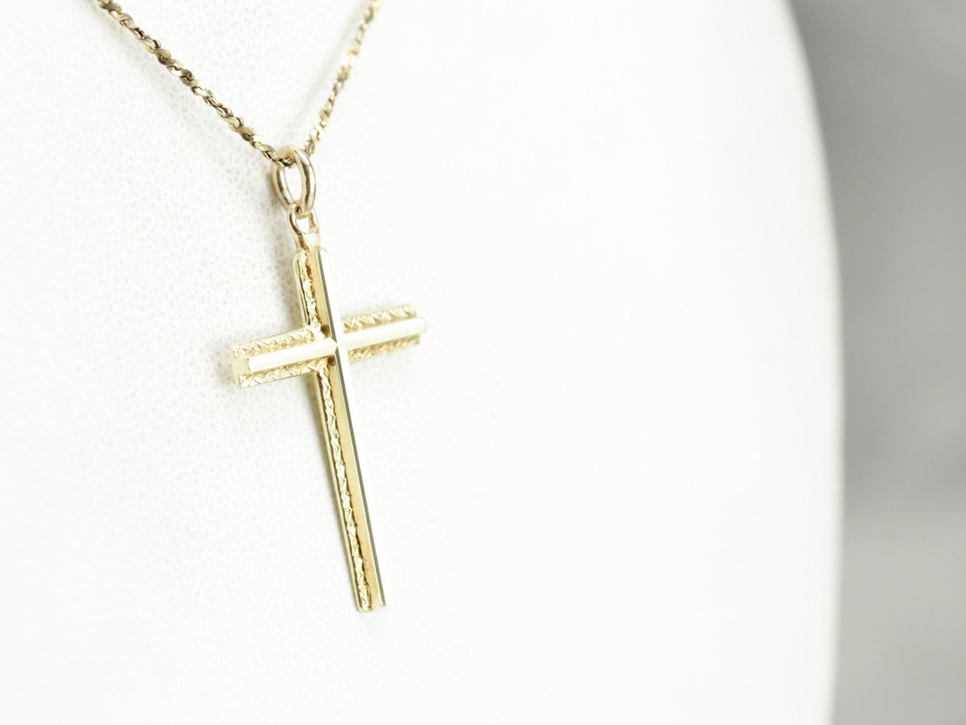 Engraved Vintage Yellow Gold Cross Pendant
