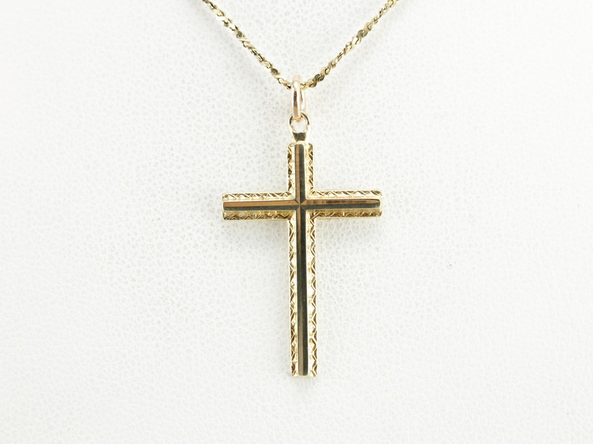 Engraved Vintage Yellow Gold Cross Pendant