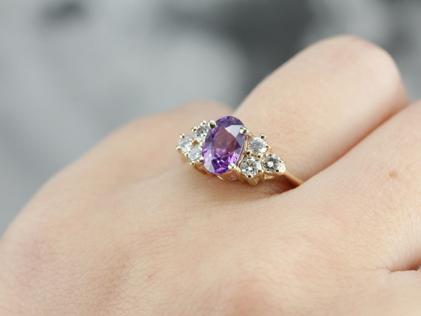 Purple Sapphire and Diamond Engagement Ring