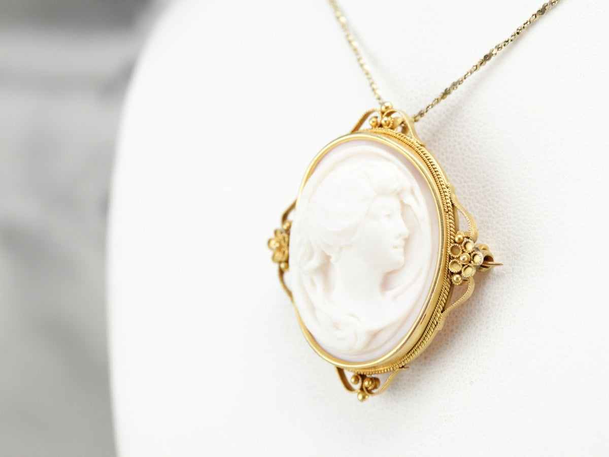 Antique Pink Cameo Brooch or Pendant