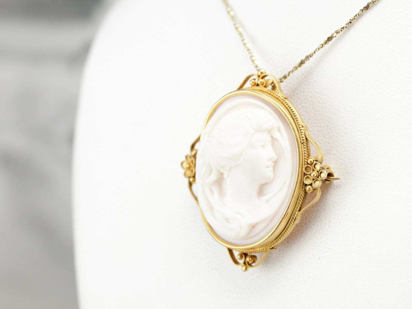 Antique Pink Cameo Brooch or Pendant
