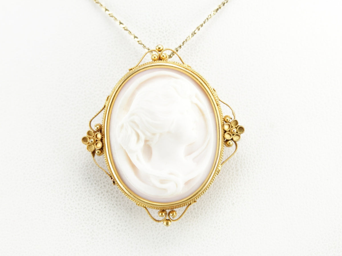 Antique Pink Cameo Brooch or Pendant