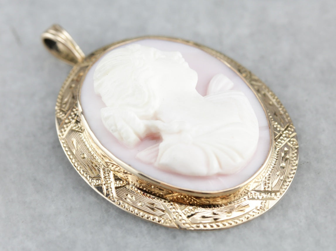 Art Nouveau Pink Cameo Pendant