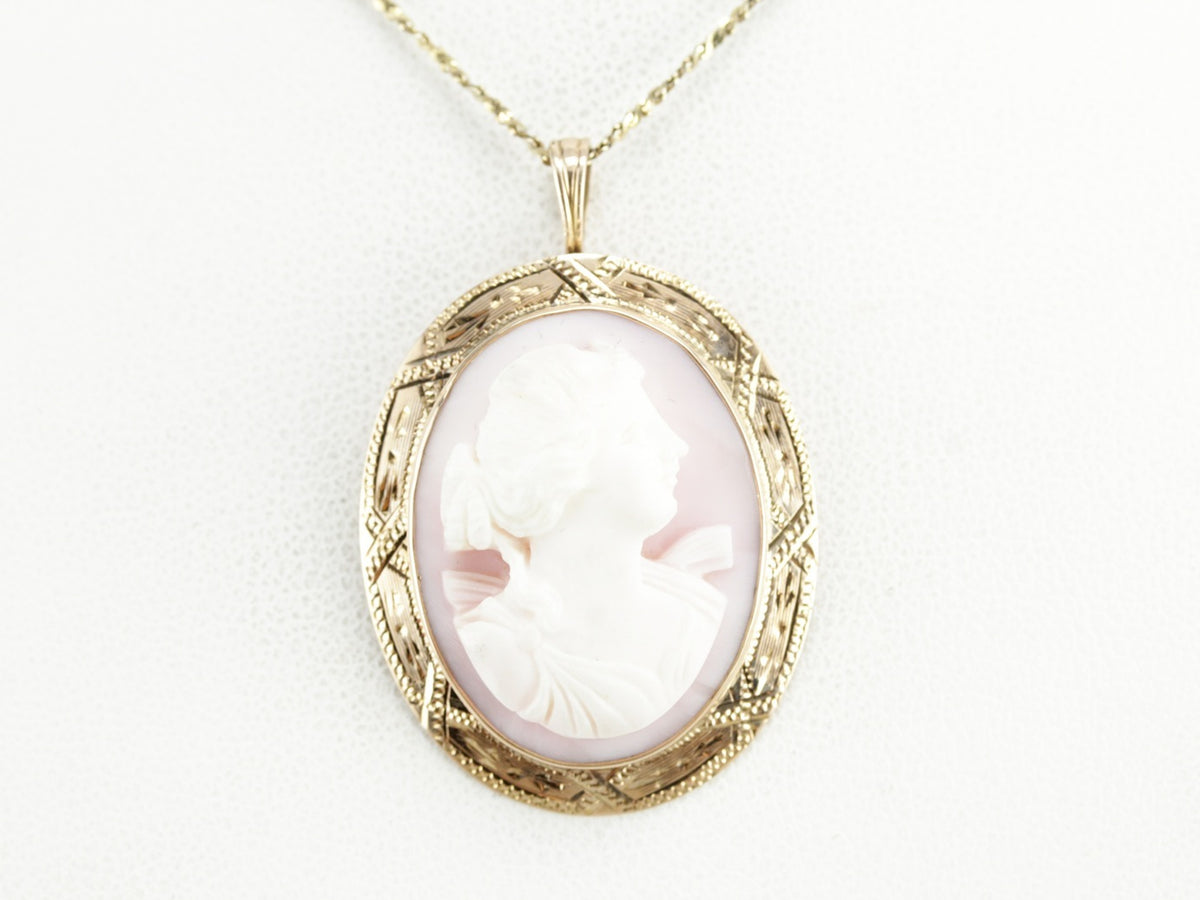 Art Nouveau Pink Cameo Pendant