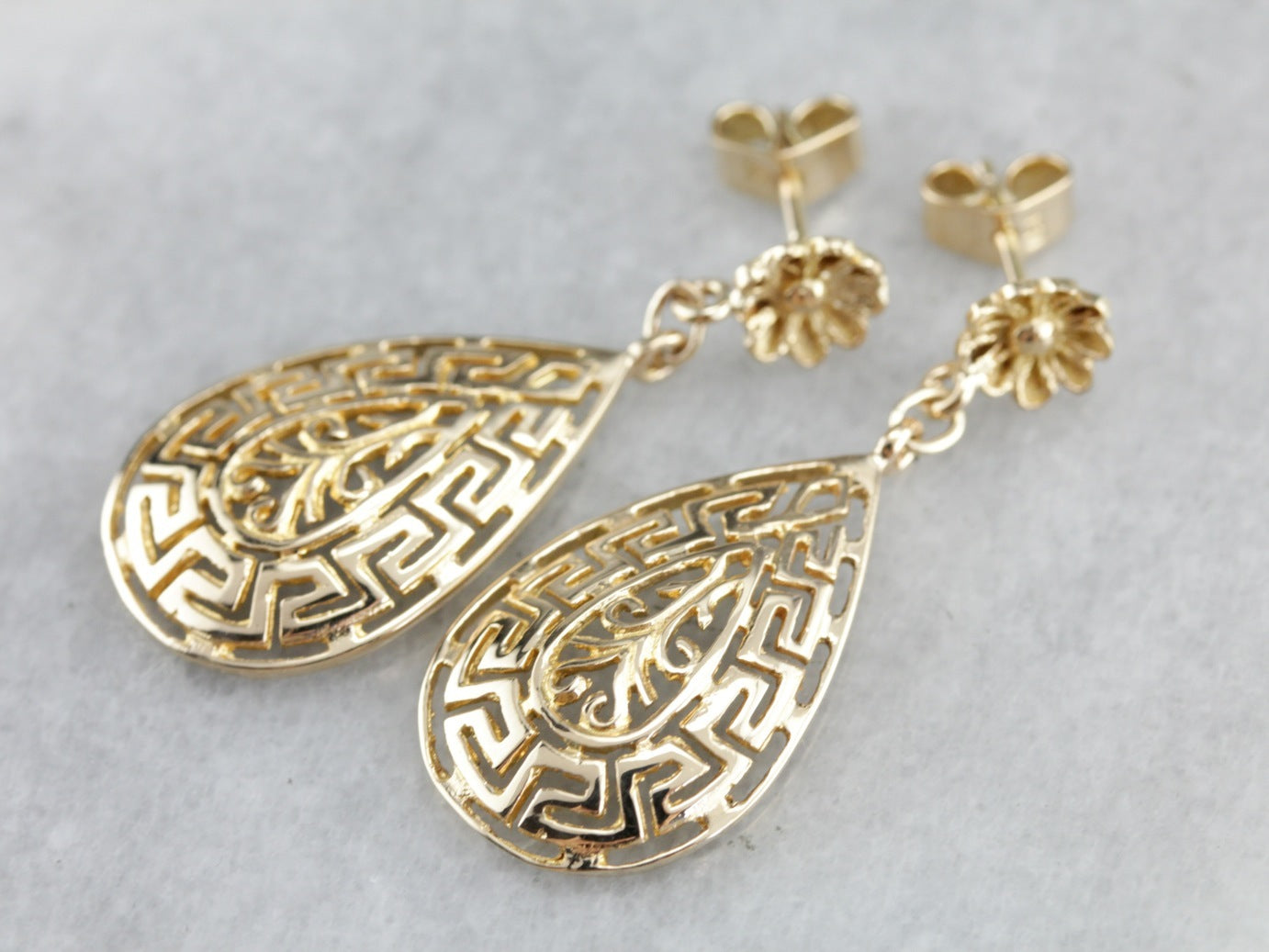 Greek Key Pattern Drop Earrings