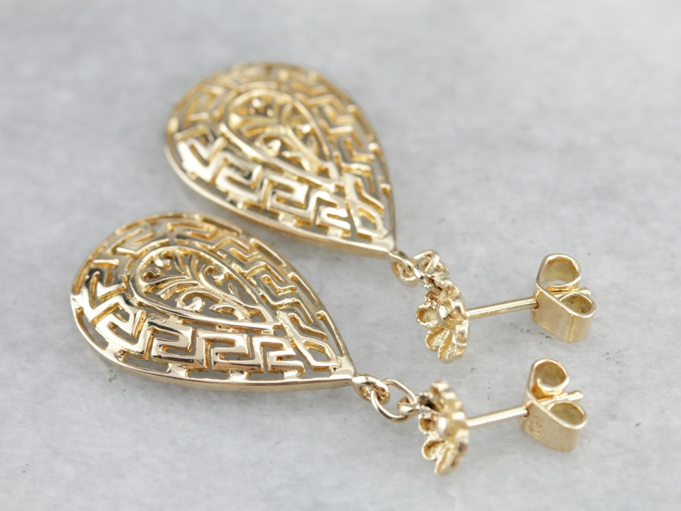 Greek Key Pattern Drop Earrings