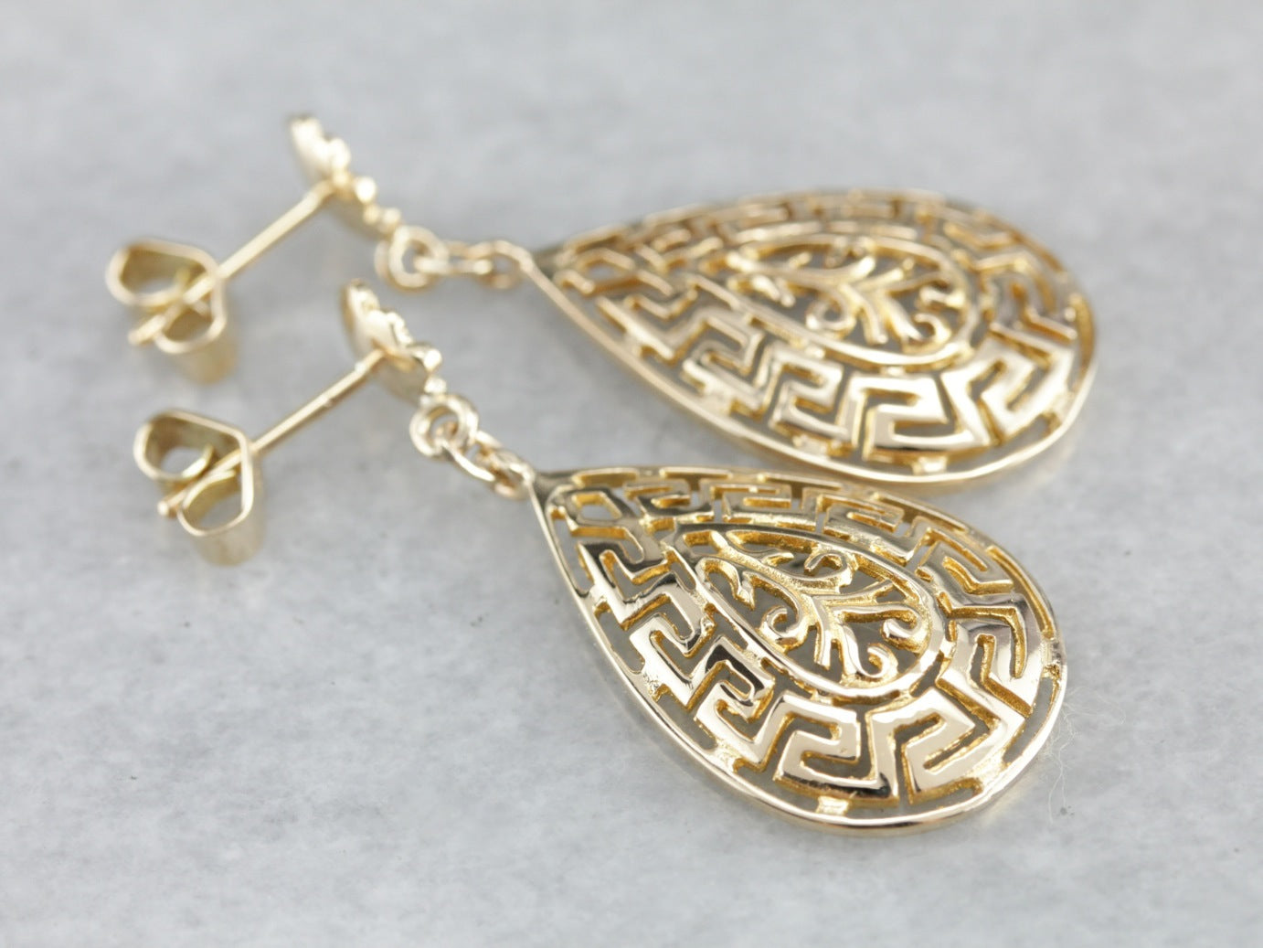 Greek Key Pattern Drop Earrings