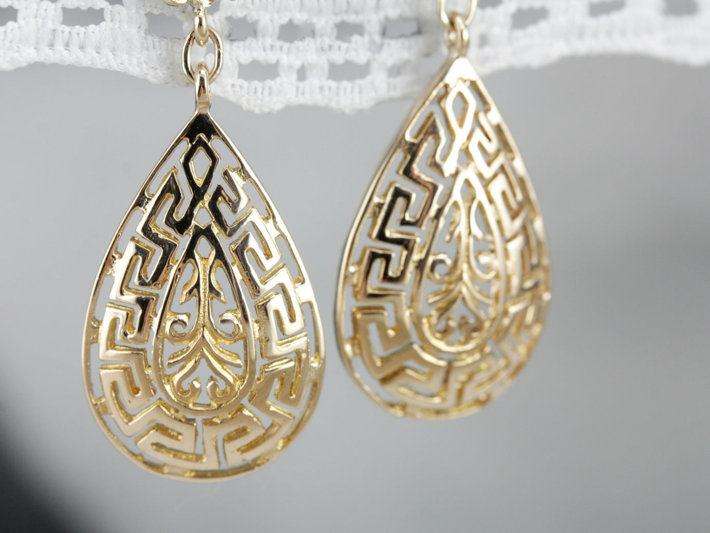 Greek Key Pattern Drop Earrings
