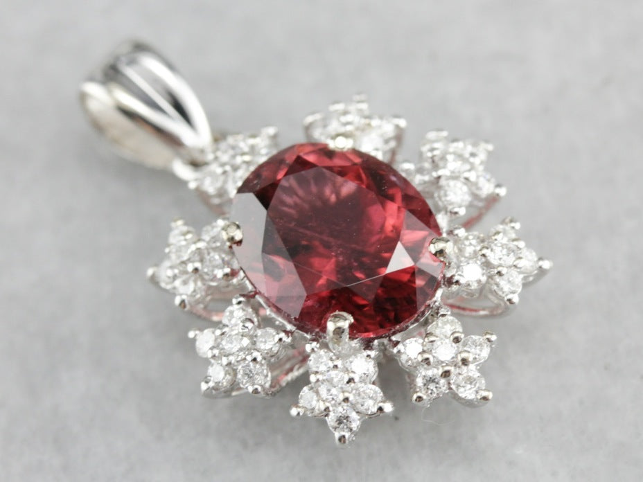 Pink Tourmaline and Diamond Pendant