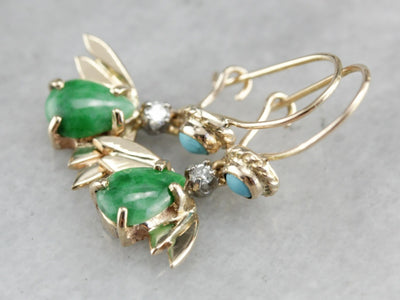 Vintage Jade Earrings | Art Deco Design with Dangling Beads