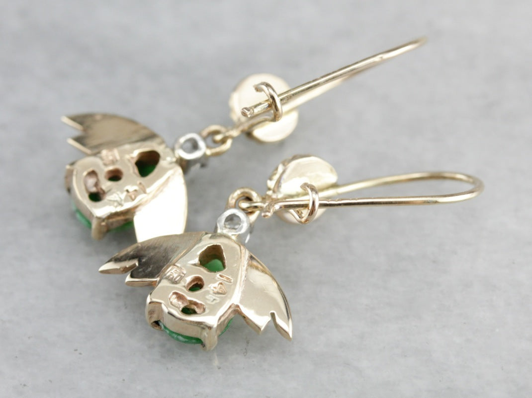 Vintage Jade Diamond and Turquoise Drop Earrings
